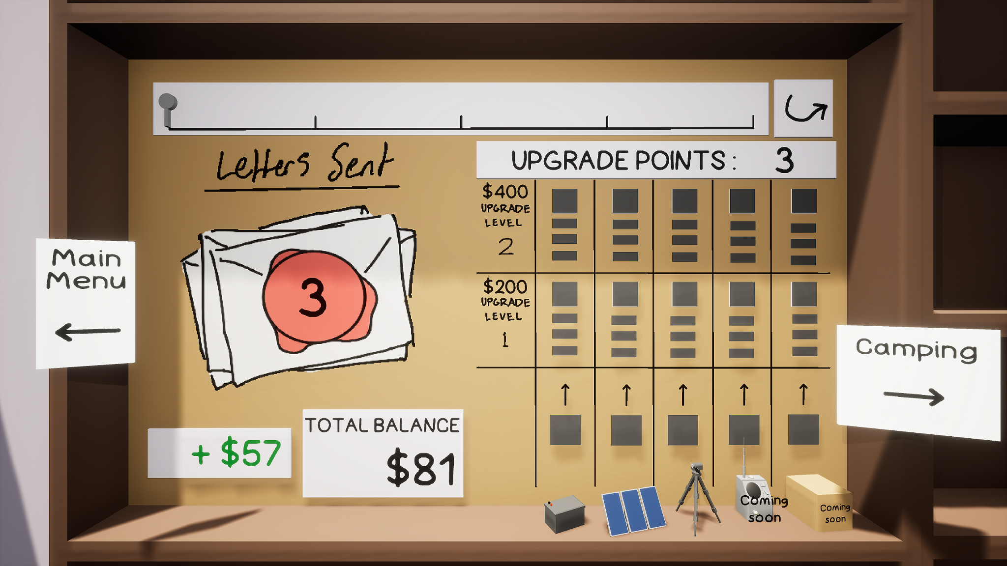 Equipment upgrade menu
